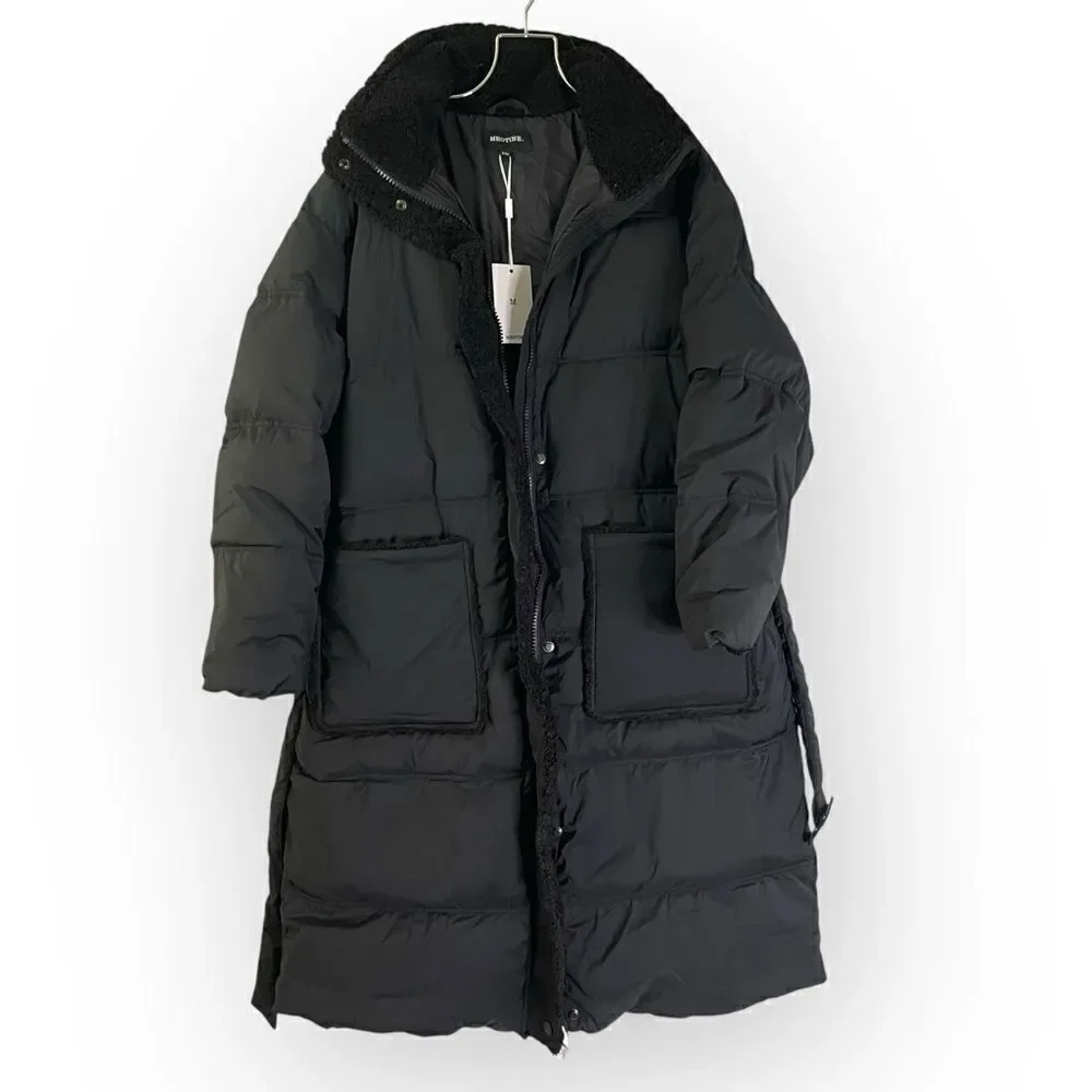 Meotine Sandie Coat Black Long Puffer S/M Down Filled Faux Fur